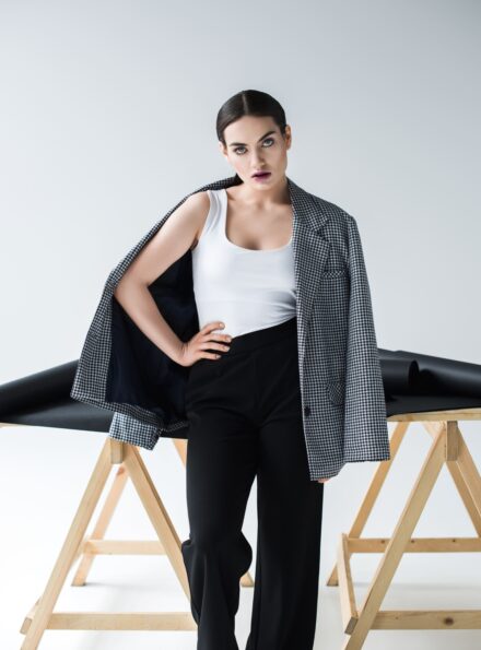 fashionable woman posing in elegant vintage suit 2022 11 29 19 54 30 utc 1